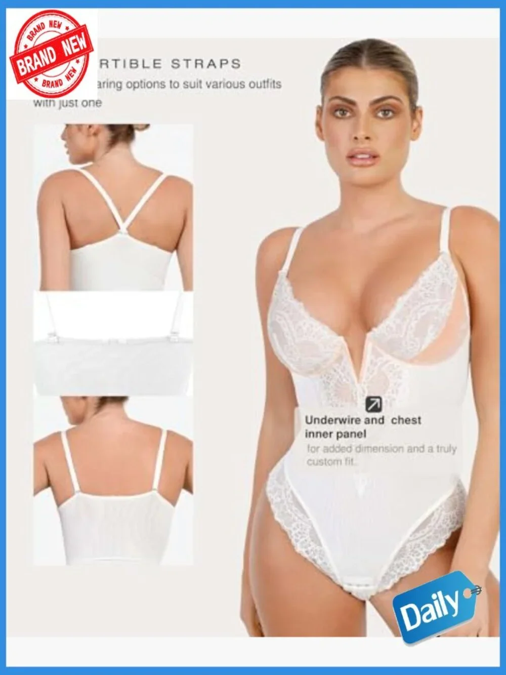 Lace Corset Bodysuit Shapewear Tummy Control V Neck Sleeveless Body Shaper